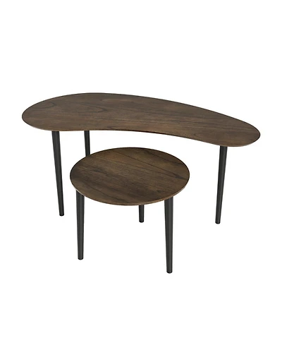Sugift Mid Century Nesting Tables Set of 2 with Kidney Shaped Top and Rubber Wood Legs