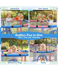 Sugift 60" x 60" 6-in-1 Trampoline with Adjustable Gymnastics Bar, Ages 3+