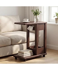 Tribesigns C-Shaped Side Table for Couch,Rolling Sofa End Table,2-Tier
