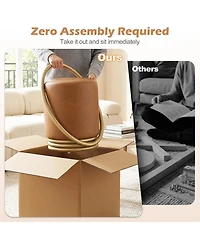 Gymax Round Vanity Stool Faux Leather Makeup Chair with Halo Design for Bedroom
