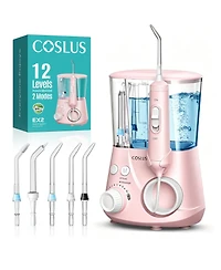 Coslus EX2 Water Flosser: 2 Modes, 12 Pressures, 5 Tips For Braces, Sensitive Gums, Family