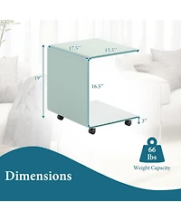 Sugift C-Shaped End Table with Tempered Glass Shelves and Detachable Lockable Wheels