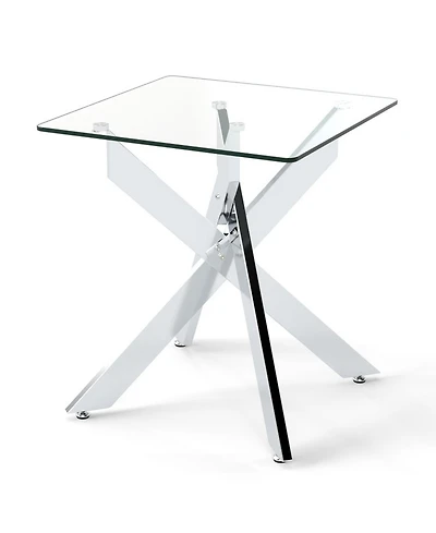 Sugift Square Glass End Table with Tempered Glass Top and Double X Metal Base