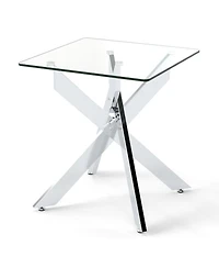 Sugift Square Glass End Table with Tempered Glass Top and Double X Metal Base