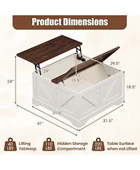 Sugift 31.5 Inch Square Lift Top Coffee Table Farmhouse Barn Door Design with Hidden Compartment
