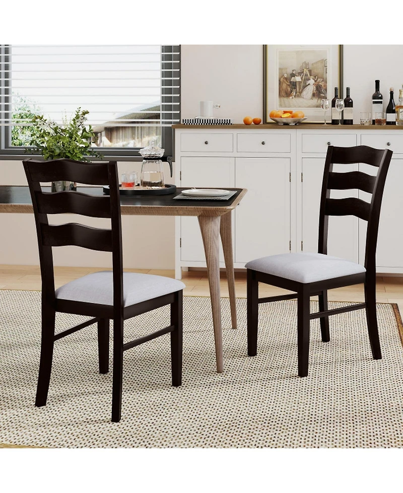 Sugift Farmhouse Dining Chairs Set of 2 with Wave Shaped Hollowed Backrest and Microfiber Velvet Seats