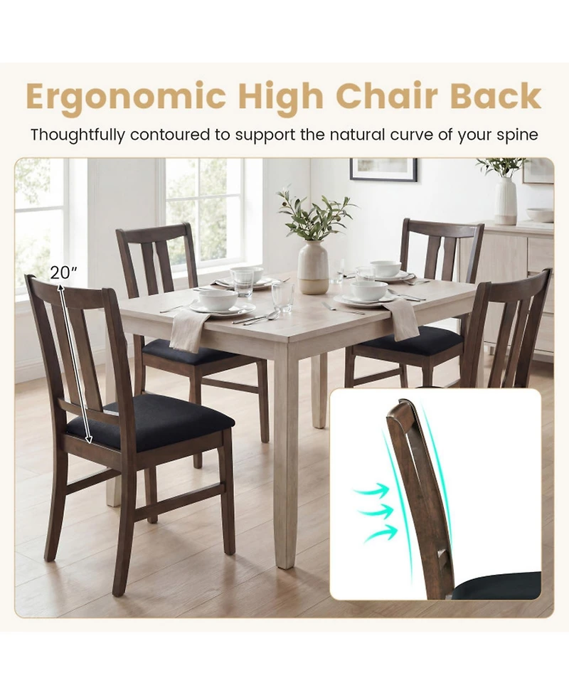 Sugift Set of 2 Wooden Dining Chairs with 20 Inch High Curved Back Upholstered Seats Farmhouse Style