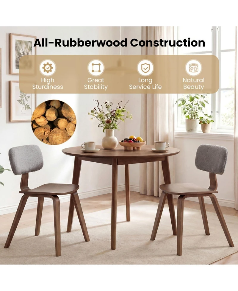 Sugift Teddy Velvet Dining Chairs Set of 2 Rubber Wood Frame Plush Padded Backrest and Contoured Seats