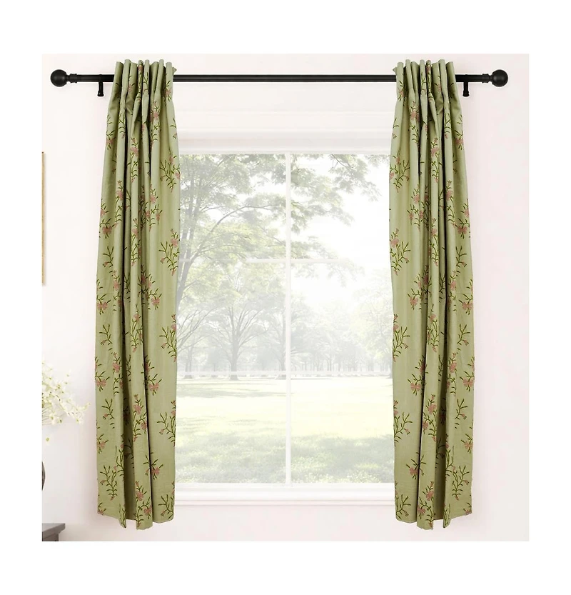 Fabdivine Handcrafted Floral Block Print Viscose Linen Curtains Panel
