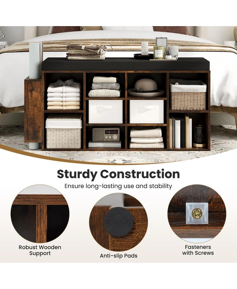 Sugift 10-Cubby Shoe Storage Bench with Umbrella Stand and Padded Seat Cushion