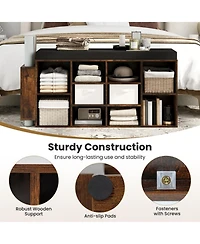 Sugift 10-Cubby Shoe Storage Bench with Umbrella Stand and Padded Seat Cushion