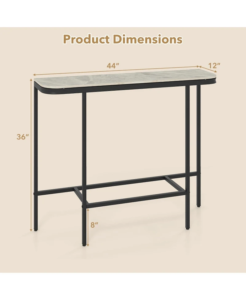 Sugift 44 Inches Faux Marble Entryway Console Table on Heavy-Duty Metal Frame