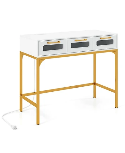 Sugift Led Console Table with Charging Station and 3 Drawers for Living Room and Hallway