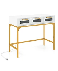 Sugift Led Console Table with Charging Station and 3 Drawers for Living Room and Hallway