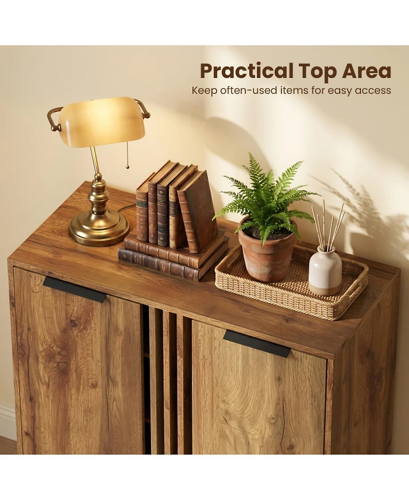 Sugift 4-Tier Freestanding Shoe Storage Cabinet with 2 Doors Hidden Entryway Organizer
