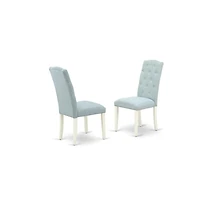 East West Furniture 5-Piece Kitchen Dining Table Set-a Wooden Kitchen Table and 4 Linen Fabric Modern Chairs with Button Tufted Back