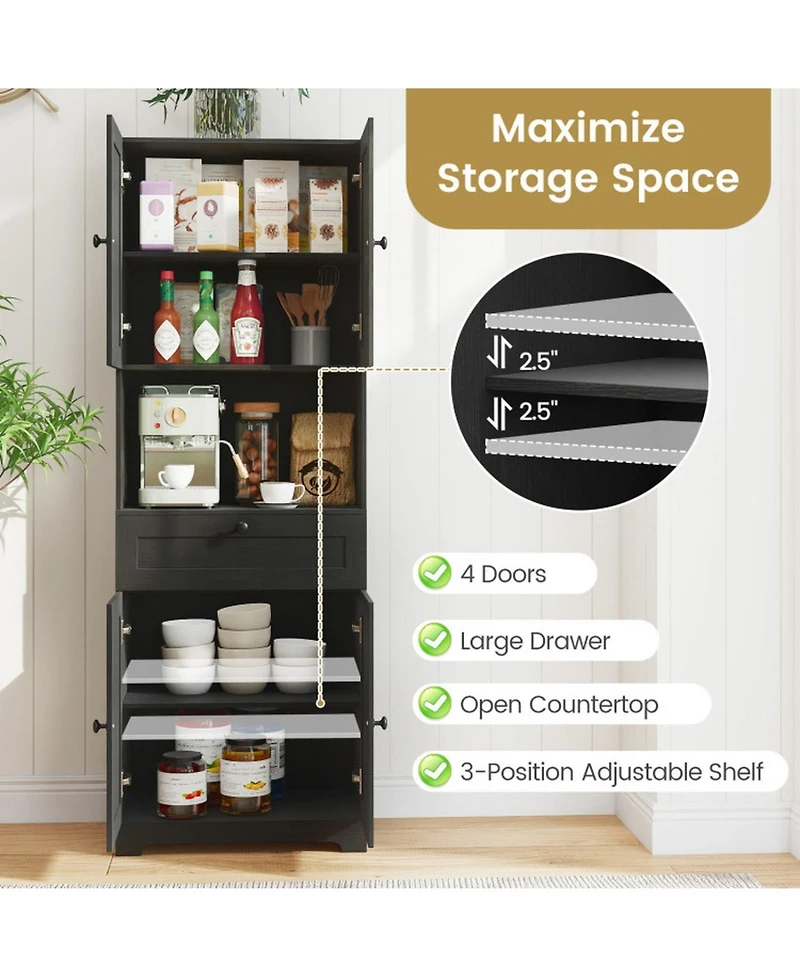 Sugift 67.5 Inch Tall Freestanding Storage Cabinet with 4 Doors Drawer and Adjustable Shelf