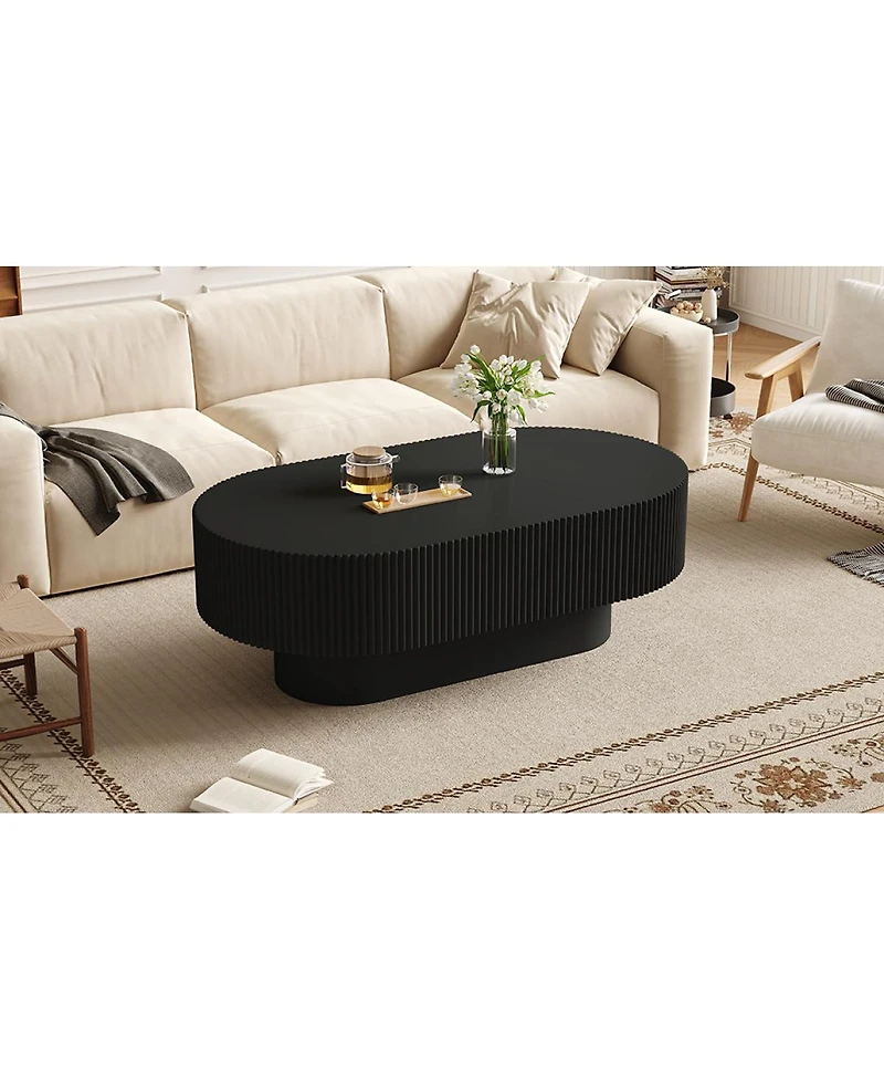 Streamdale Furniture Modern Fluted Oval Farmhouse Coffee Table