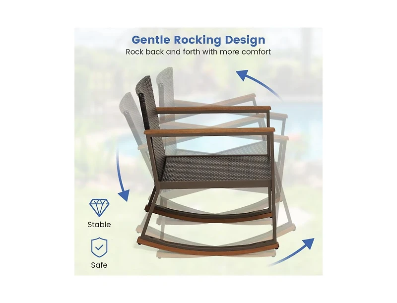 Slickblue 3 Pieces Rattan Rocking Bistro Set with Coffee Table and Cushions