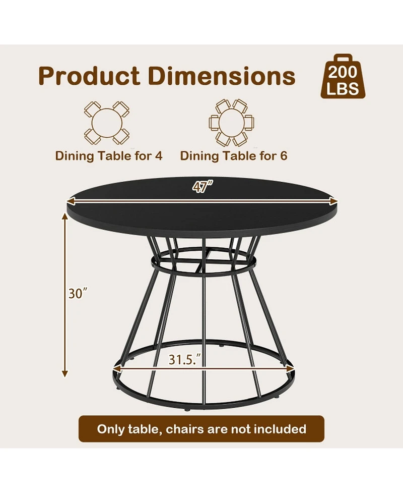 Sugift 47 Inch Round Dining Table for 4 to 6 with Hourglass Metal Base