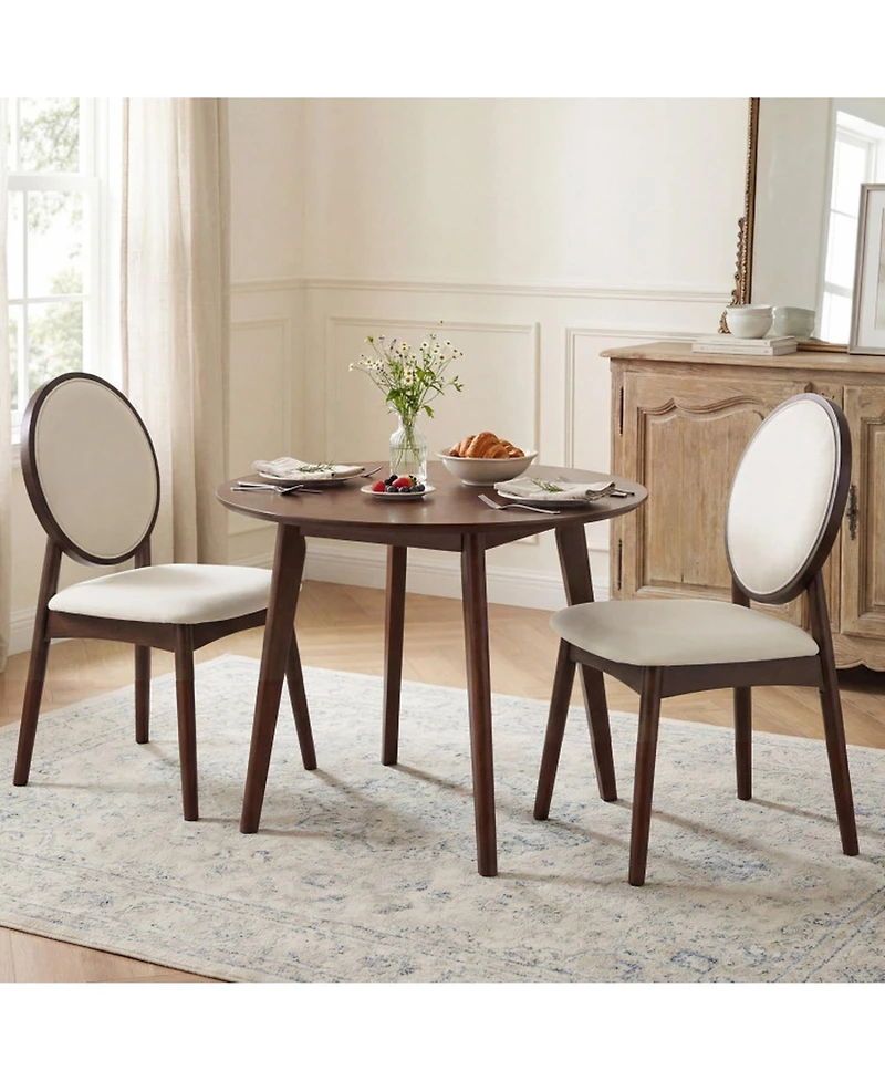 Sugift Upholstered Dining Chairs Set of 2 with Padded Linen Seat and Solid Rubber Wood Frame