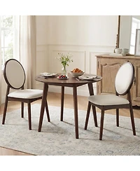 Sugift Upholstered Dining Chairs Set of 2 with Padded Linen Seat and Solid Rubber Wood Frame