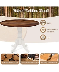 Sugift Wooden Dining Table with Round Tabletop and Curved Trestle Legs Solid Rubber Wood Kitchen Table