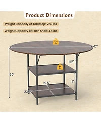 Sugift 47 Inch Round Dining Table for 4 to 6 People with 2-Tier Storage Shelves Industrial Kitchen Table