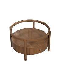 Streamdale Furniture Solid Wood Round Glass Top Coffee Table with Storage Drawer
