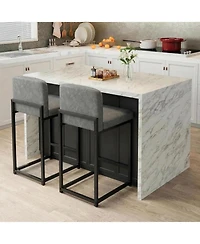 gaomon Set of 2 Bar Stools, Counter Height Bar Chairs with Backrest and Footrest, Faux Leather Modern Barstools for Kitchen Island and Home Bar