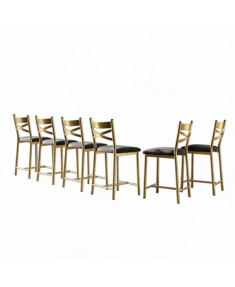 gaomon Set of 6 Bar Stools, 26" Counter Height Metal Dining Chairs with Straight-Line Back, Thick Pu Leather Cushion, Waterproof for Restaurant