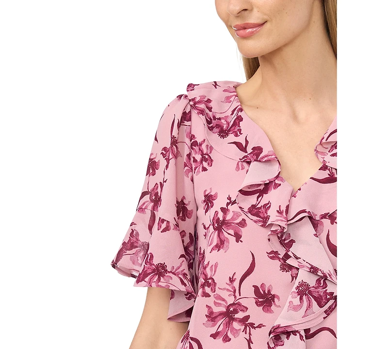 CeCe Women's V-Neck Short-Flutter Sleeve Blouse