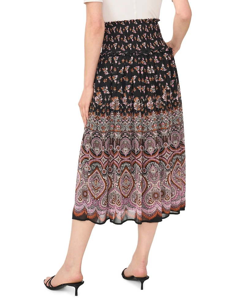 CeCe Women's Smocked Waist A-Line Midi Skirt
