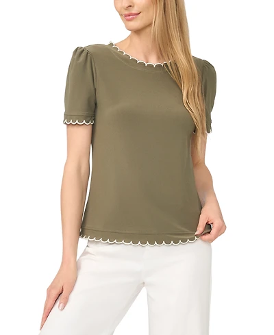 CeCe Women's Puff Sleeve Scalloped Blouse