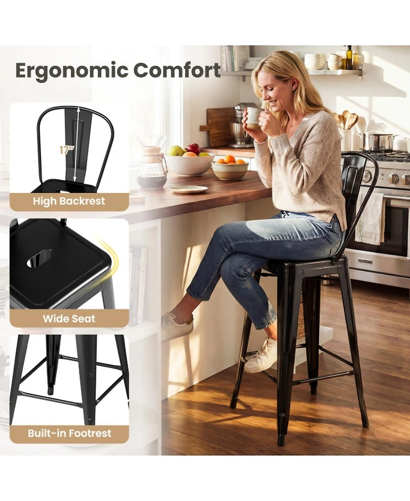 Sugift Set of 4 Stackable Metal Bar Stools with Removable Backrests and Footrests