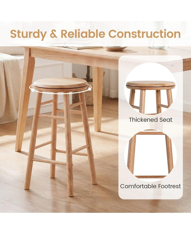 Sugift Rubber Wood Swivel Bar Stools Set of 2 Counter Height 24 Inch Round Seats with Footrests