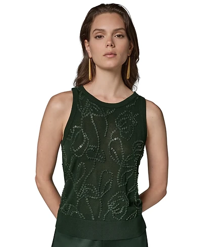 Donna Karan New York Women's Beaded Crewneck Sleeveless Tank