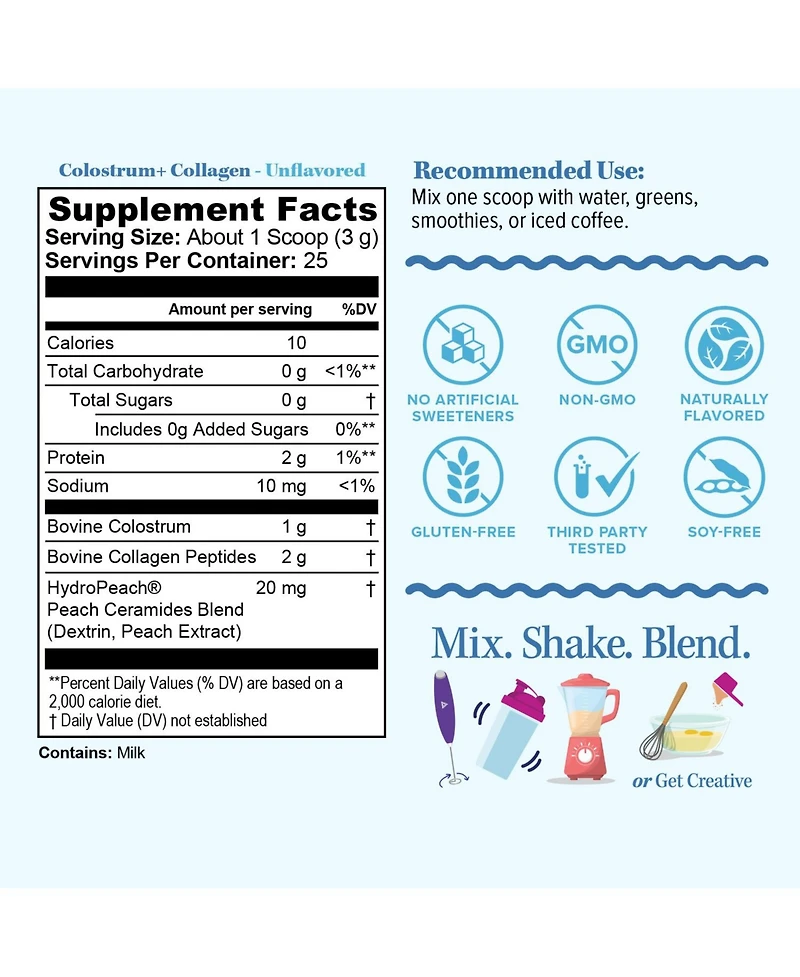 Vitauthority Colostrum Collagen Peptide Protein Powder, Hydrolyzed, HydroPeach, Gut Health, Skin and Immune Support, Unflavored, 25 Servings