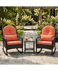 Gymax 2 Piece Outdoor Wicker Rocking Chair 400 Lbs Rocker Chair with Anti-Tip Stoppers