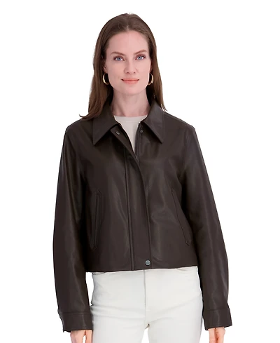 Tahari Women's Faux Leather Zip-Up Coat