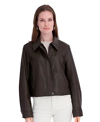 Tahari Women's Faux Leather Zip-Up Coat