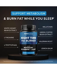 Mav Nutrition Night Time Fat Burner Sleep Aid, Appetite Suppressant and Metabolism Support Melatonin, L Theanine Non Gmo, 60 Capsules