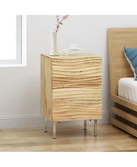 Flynama Modern Mango Wood Nightstand with Cabinet Door, 1 Shelf Bedside Table, Handmade Accent Side Table with Iron Legs