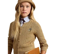 Polo Ralph Lauren Girls' 7-16 Bear Mini-Cable Cotton Cardigan