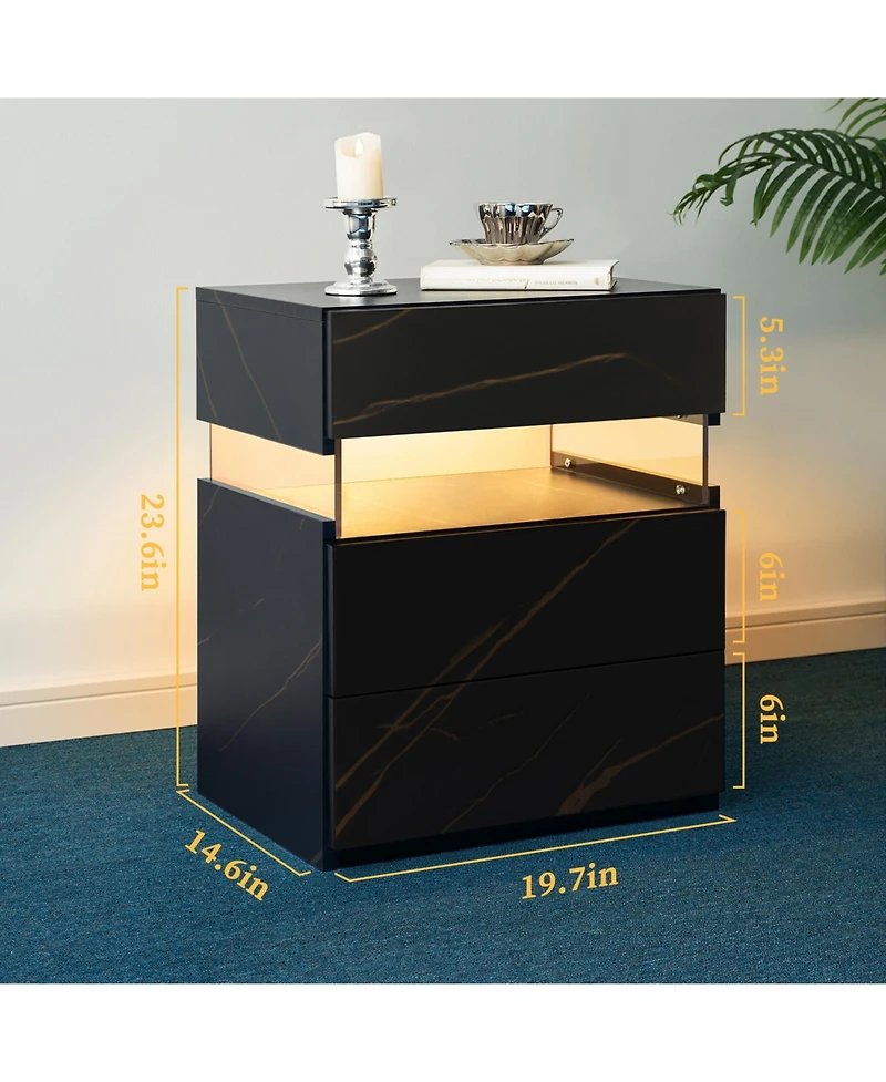 Flynama 3-Drawer Led Nightstand with Acrylic Panel