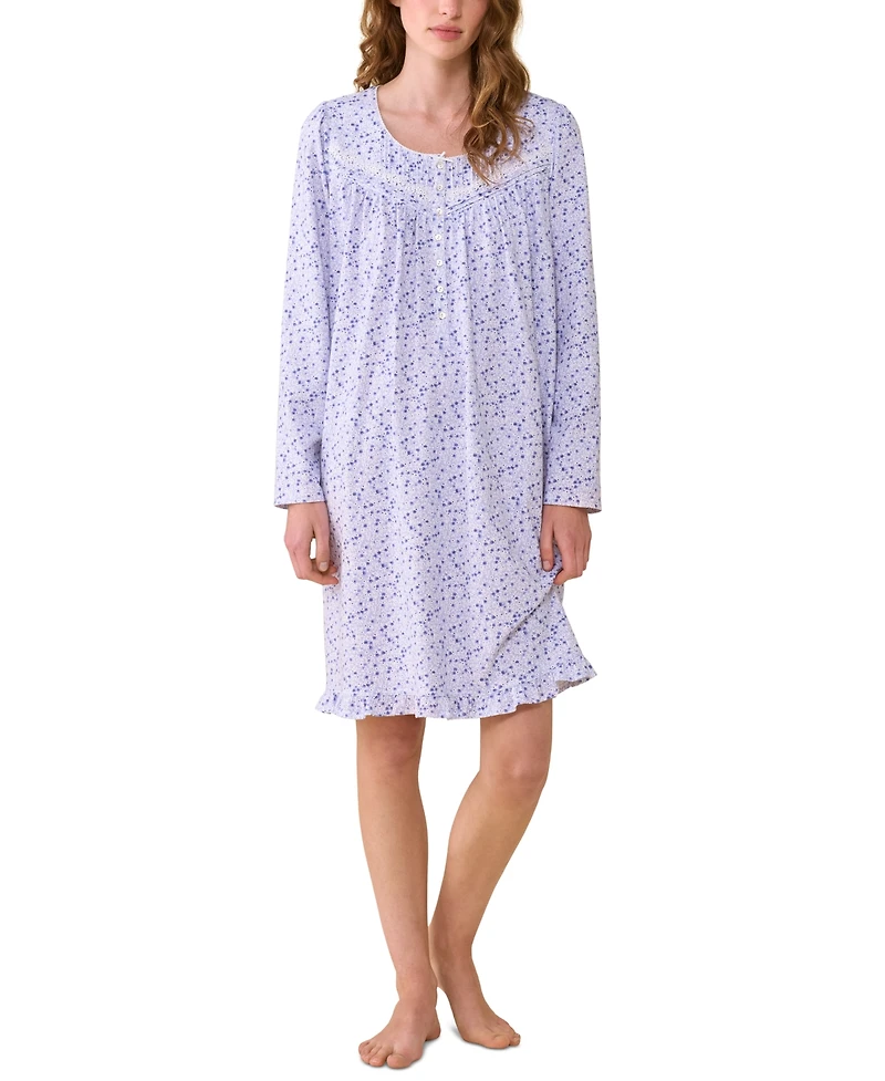 Eileen West Women's Long-Sleeve Floral-Print Short Nightgown