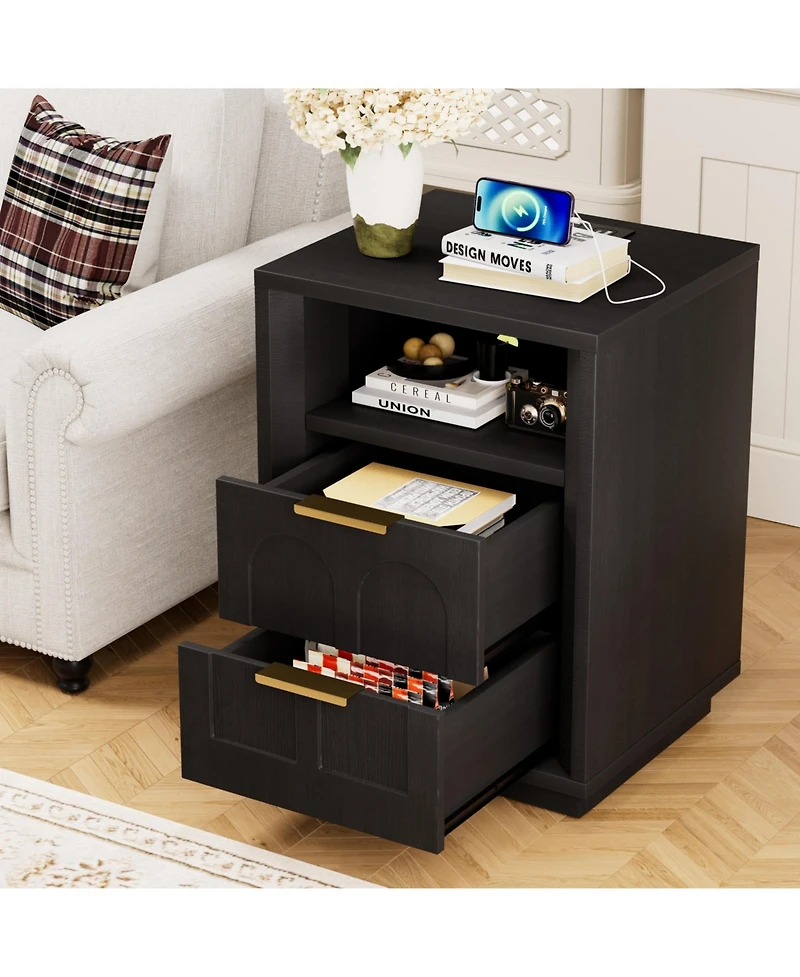 Flynama 2-Pack Nightstands with Charging Station