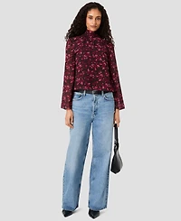 French Connection Women's Marina Chiffon Bow Long-Sleeve Mock-Tie Neck Floral-Print Blouse