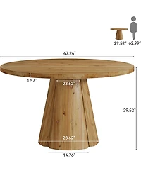 Tribesigns 47.24" Round Solid Wood Dining Table for 6,Farmhouse Kitchen Table with Pedestal Base,4-6 Person Wooden Dinner Table for Dining Room