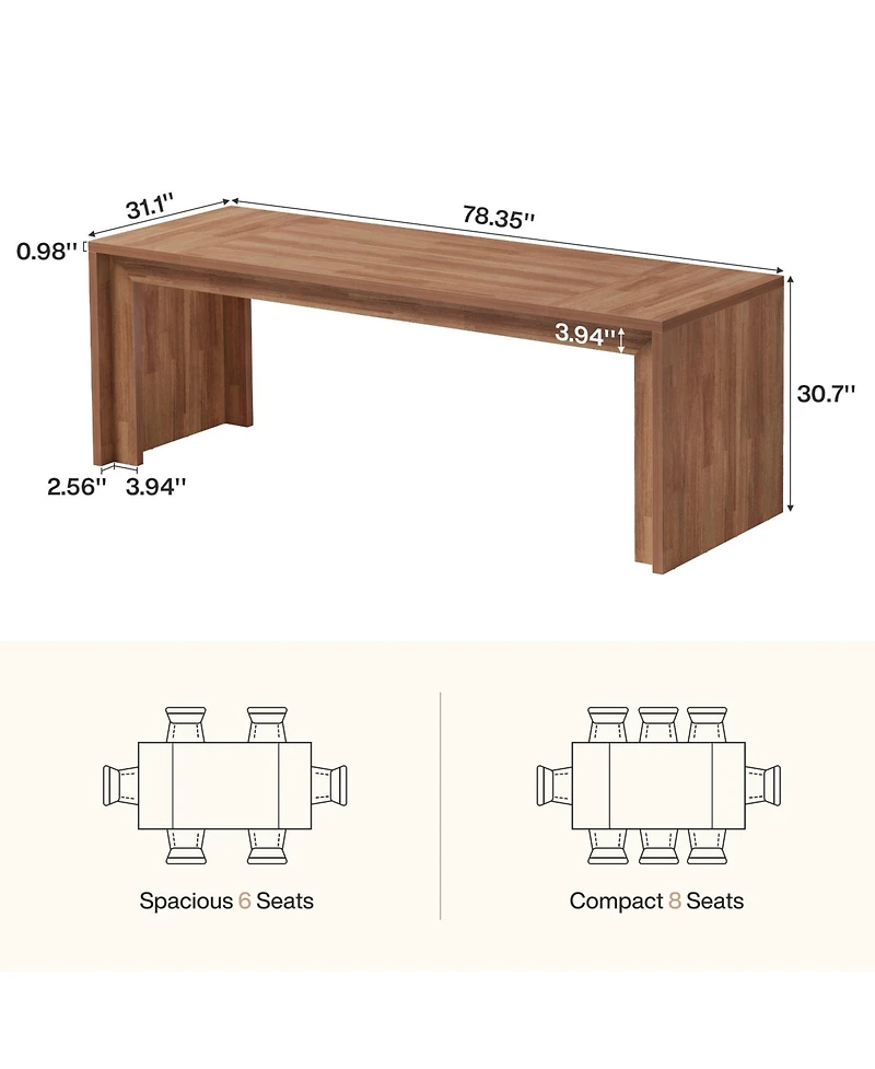 Tribesigns 78.4" Farmhouse Dining Table for 6-8 People, Rectangular